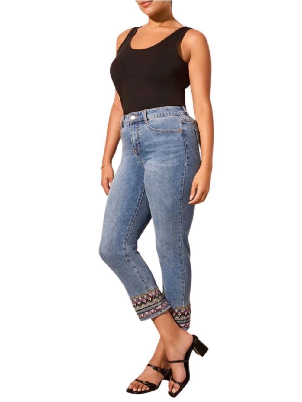 Tribal Audrey Crop Jeans Embroidered Hem NWT Sz 6 - Picture 3 of 7